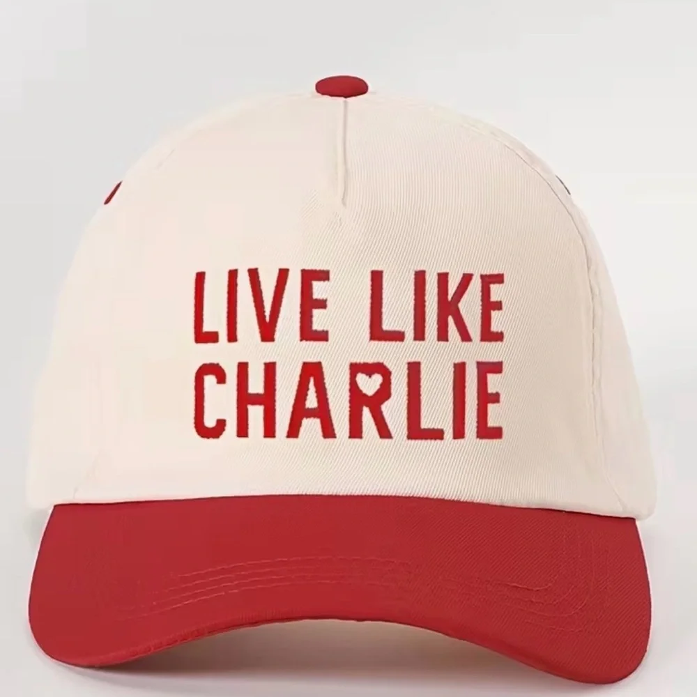 New Red and Cream Cap Embroidered with 'Live Like Charlie' - Picture 1 of 2